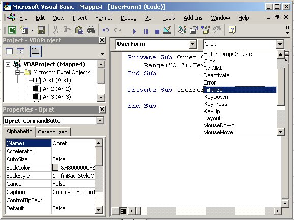 Excel VBA kursus - userform eventhandler - fjernundervisning