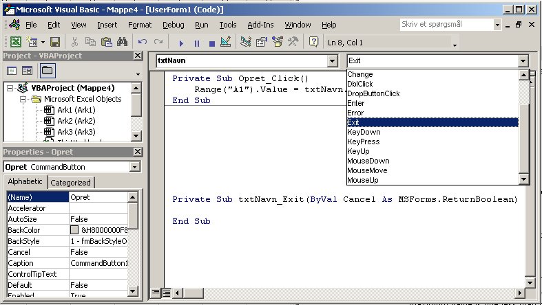 Excel VBA kursus - userform validering - fjernundervisning