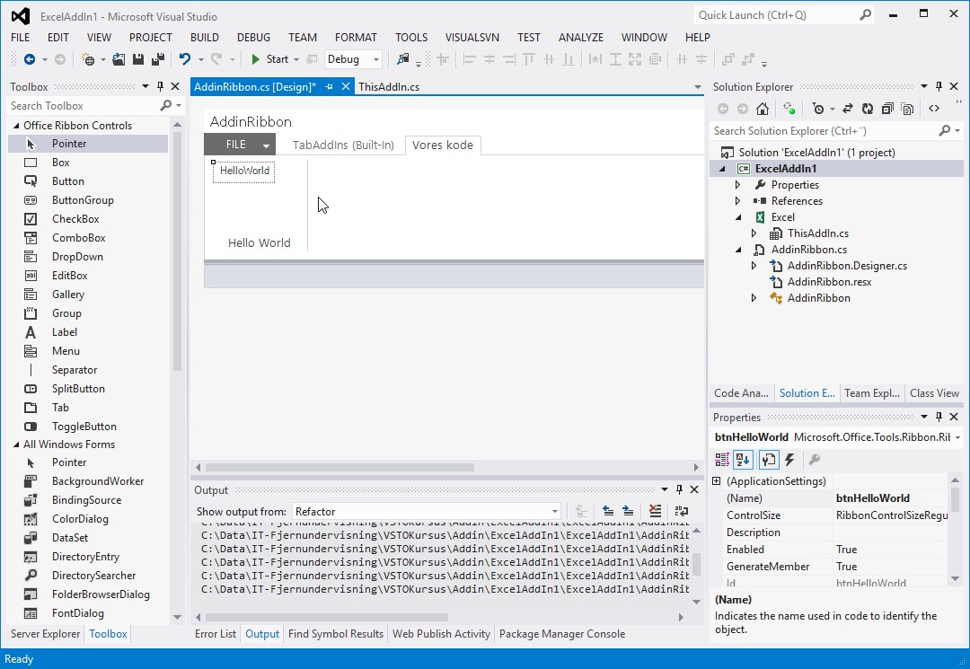 Hello World ribbon addin